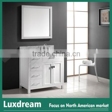 Luxury 36" white high glossy wooden bathroom vanity with marble top