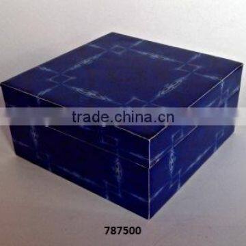 Wooden Box Painted Blue Black Print