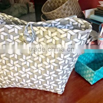 Handmade woven polypropylene fabric baskets, woman bags