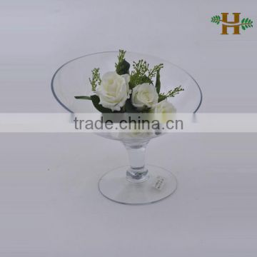 Handblown clear oblique opening footed glass candy plate