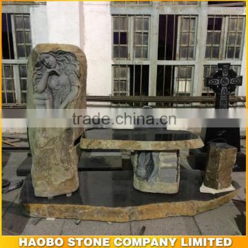 Haobo Factory Natural Basalt Stone Carving Monument Bench