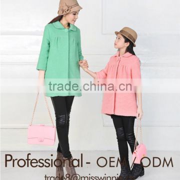 hot fashion middle long sleeve high class woolen overcoat for mother and daughter