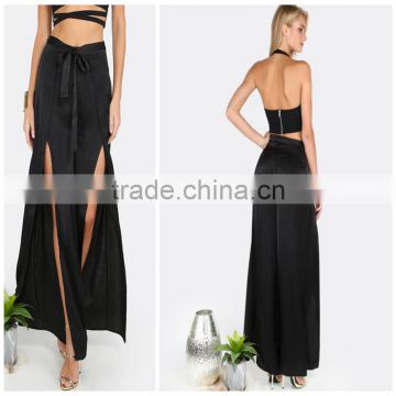 New fashion woman sexy black transparent double splits fancy elegant beach pants