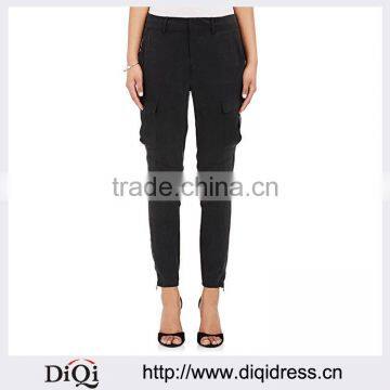 Customized Lady's Apparel Latest Women Simple Style Silk Black Pants(DQM013P)