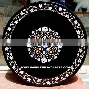 Round Marble Inlay Table Top, Black Marble Inlay Table Tops