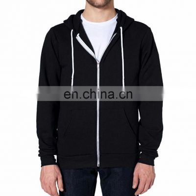 100% cotton zip up hoodies for men custom made printing plain black hoodie sweatshirt manufacturer