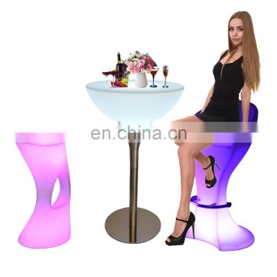 hookah lounge furniture table chair /Time Modern PE Plastic Shell Material Outdoor Furniture LED Light Glowing Bar Led Chair