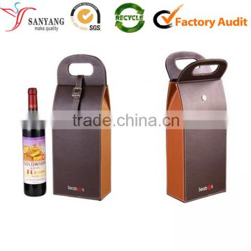 China supplier making leather strip handle wine carriage box case wholesale