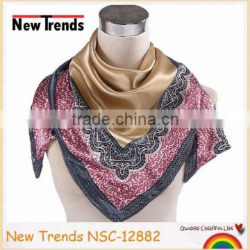 Placement solid color inner with lace trim imitate silk square scarf 90*90 cm