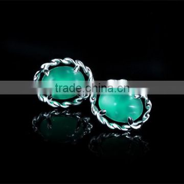 natural gemstone earring stud jewelry real Chalcedony green stone earring