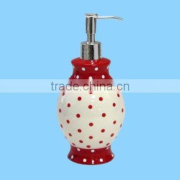 ceramic red dotted liquid dispenser bottle
