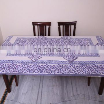 Block print Table Cloth, Table Cover Indian Block Print dining Table cover with napkin for six seater 6 Pcs table sets decor art