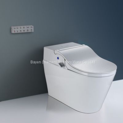 Smart Bidet Toilet with Integrated Dual Flush with Remote Control Elongated One Piece Smart Toilet with Advance Bidet Drying Hot Type Hip Cleaning