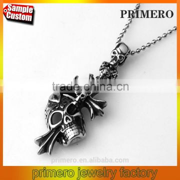 316L Stainless Steel Cross Inserting Skull Pendants Necklaces Cremation Punk Style Wholesale