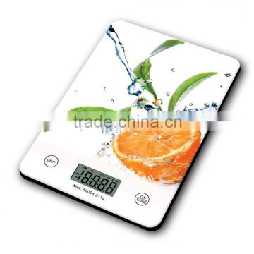 Electronic kitchen scale 5kg capacity water transfer printing with CE, RoHS approval