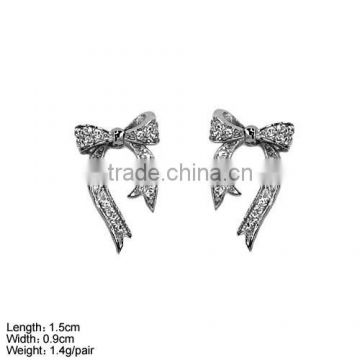 GZL-0028 925 Silver Jewelry Stud Earring with CZ Stone Bowknot Shape Stud Earrings