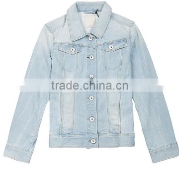 women Euoprean classic type light blue denim jeans jacket skinny short ladies blouse