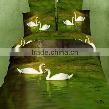 3D reactive printed swan design 100% cotton bedding set for exprot