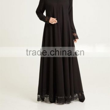 Dubai modern clothing 2017 muslim dress dubai black abaya kimono abaya Pop up buttons Nida Lace Umbrella Cut Abaya