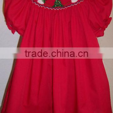 Christmas girl's fashion embroidered red boutique fashion dress