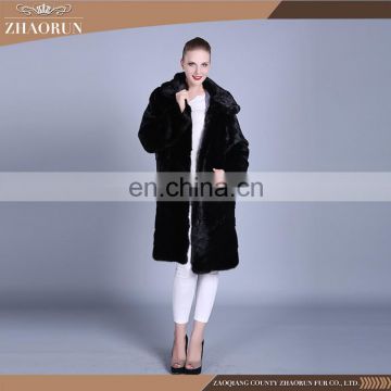Rabbit Fur hooded black mink fur coat women mink winter coat