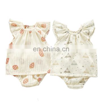 Summer New Baby Fly Sleeve Cute Print Princess Suit Cotton Girl Baby Top Bread Pants Two Piece Set Baby Girl Clothes