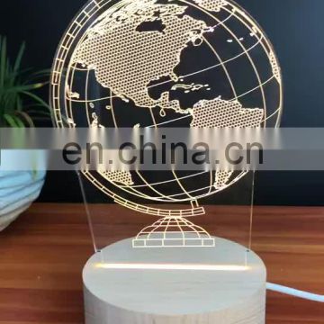 Lamparas 3D Led Wood Base Illusion Night Lamp For Kids Bedroom Birthday Gift