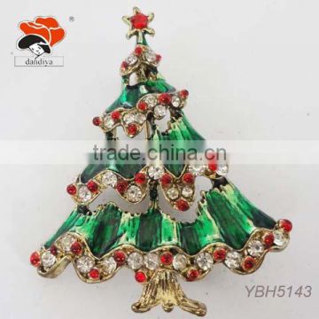 christmas day green enamel layered ornate rhinestone garment decorative tree brooch