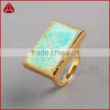 Fashion rectangle natural gemstone turquoise stone rings jewelry