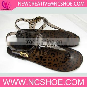LEOPARD TRANSFER PRINT FLAT LADIES PVC SHOES WITH BUCKLE