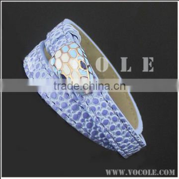Sky blue exornate genuine leather with snake design clasp fashion bracelet
