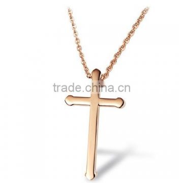 Rose gold plated cable chain highpolished cross pendant sideways cross necklace small order accepted (LN2102)