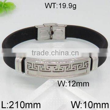 2016 popular style silver color black silicone bangle bracelet