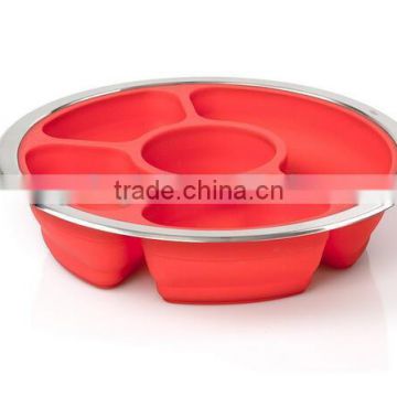 Silicone Collapsible Party Platter And Appetizer Server Tray with Lid