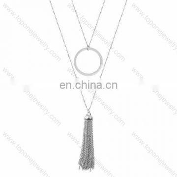 Multilayer long thin chain with a ring tassel neckacle for girls most popular