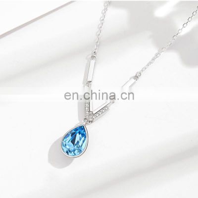Fashion S925 Sterling Silver Jewelry Ocean Heart Birthstone Pendant Crystal Women Necklace