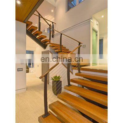 Custom wood treads glass railings prefabricated single beam stairs