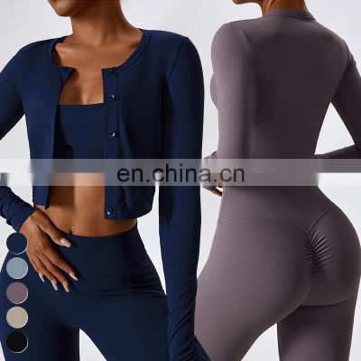 Wholesale 2024 High Quality Fashion Ladies Long Sleeve Workout T shirt Custom Sports Crop Top Yoga Jacket For Women