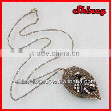 cheap nickal and lead free 2014 long chain alloy leaf necklace