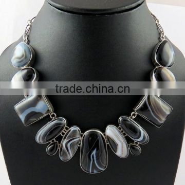 Stunning !! Black Onyx & Boostwana Agate 925 Silver Necklace Jewelry, Gemstone Silver Jewellery, Hot Selling Silver Jewellery