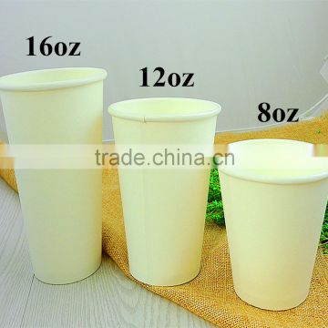 8oz, 12oz, 16oz White Disposable Single Wall Hot Drinks Coffee Paper Cups with Lid