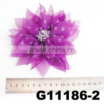 handmade violet artificial flower 3 used as brooch hair clip elastic band