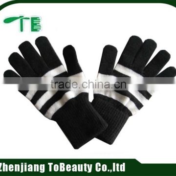black finger gloves with white stripe