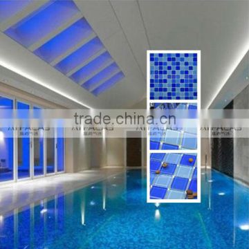 Blue glass tile mosaic, 4mm glass crystal mosaic for swimming pool