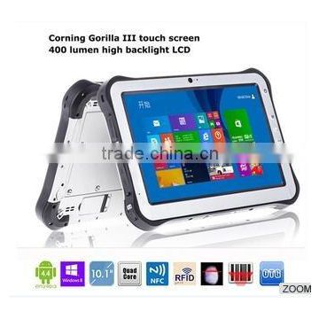 10.1 inch Sunlight Readable rugged tablet window/android OS NFC fingerprint 1D/2D barcode scanner docking tablet ip65 Phone call
