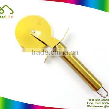Golden color wholesale stainless steel cake slicer knife pizza cutter wheel