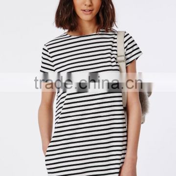 Custom women girls Boxy longline tall T-Shirt Dress Monochrome Stripe Dresses casual wear bulk wholesale China manufacturer