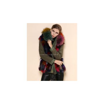 Multi Color Fur Parka fox fur parka coat women jacket