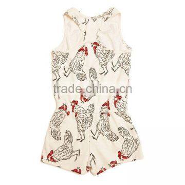 Cotton Newborn Girls Sleeveless Chicken Printed Bodysuit Romper