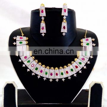 Ad Necklace Set/ American Diamond Indian Jewelry / Wedding